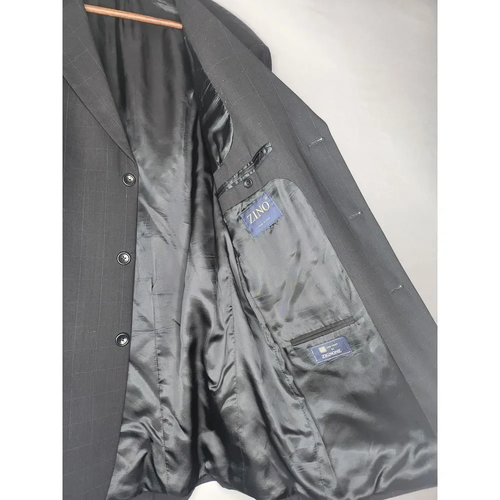Zino Suit Men's Coat and Pants Dark‎ Gray Blue Pinstripes Wool Made in Italy
